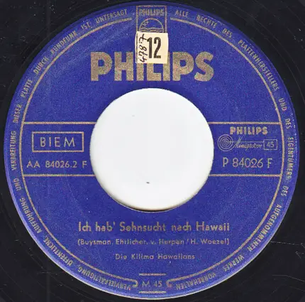 De Kilima Hawaiians - Alo-Ahe / Ich Hab' Sehnsucht Nach Hawaii