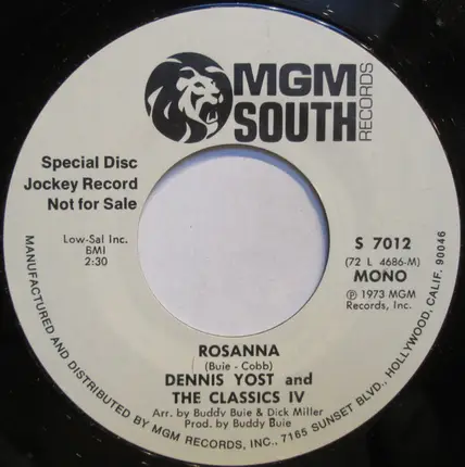 Dennis Yost And The Classics IV - Rosanna