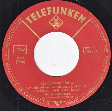 Der Stramme Max Und Seine Musikanten - Der Ärger Lohnt Sich Nicht / Heidekraut-Polka