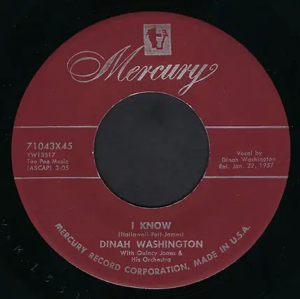 Dinah Washington - You Let My Love Grow Cold / I Know