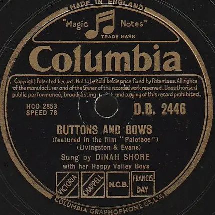 Dinah Shore - Button And Bows / All My Love