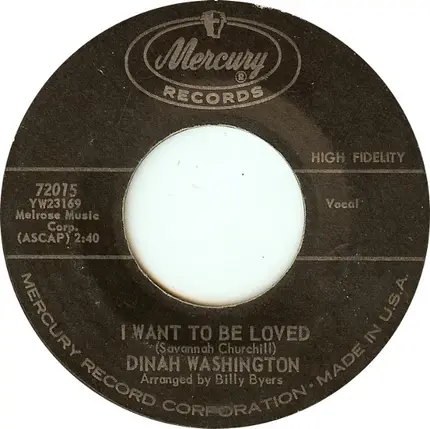 Dinah Washington - Am I Blue / I Want To Be Loved