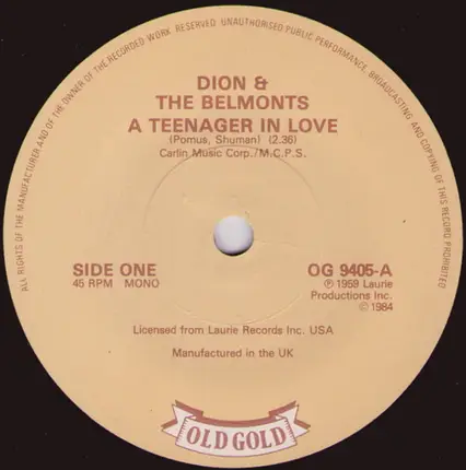 Dion & The Belmonts - A Teenager In Love