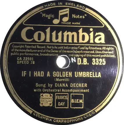Diana Decker - Poppa Piccolino / If I Had A Golden Umbrella