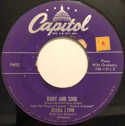 Diana Lynn With Paul Weston And His Orchestra - Slaughter On Tenth Avenue / Body And Soul