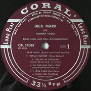 LP - Dick Marx , John Frigo - Piano Solos With Bass Accompaniment - Mono