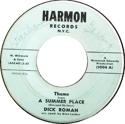 Dick Roman - Theme From A Summer Place / Butterfly