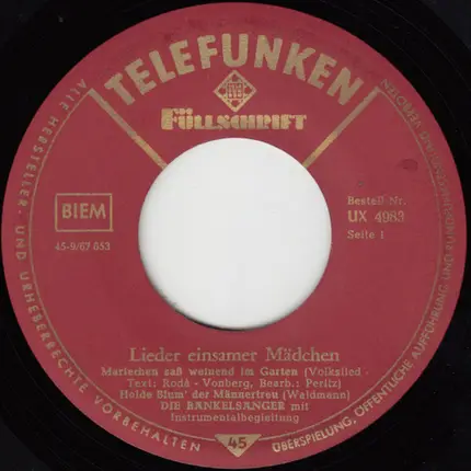 Die Bänkelsänger - Lieder Einsamer Mädchen