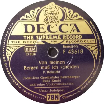 Die Geschwister Fahrnberger , Rudi Knabl Mit Seinen Volksmusikanten - Jodelpost / Von Meinen Bergen Muß Ich Scheiden