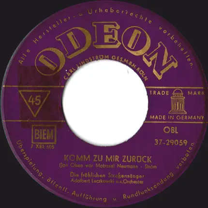 Die Fröhlichen Straßensänger - Die Blauen Matrosen / Komm Zu Mir Zurück