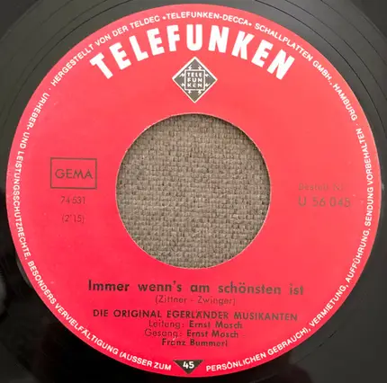 Die Original Egerländer Musikanten - Mein Erster Ball / Immer, Wenn's Am Schönsten Ist