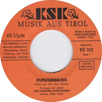 Die Lustigen Kufstoaner - Kufsteinerlied / Das Lied Von Ebbs