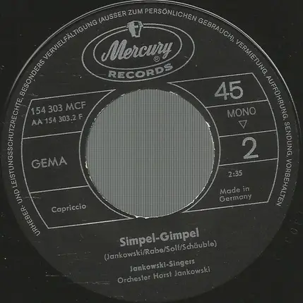 Die Jankowski Singers , The Horst Jankowski Orchestra - Eine Schwarzwaldfahrt / Simpel-Gimpel