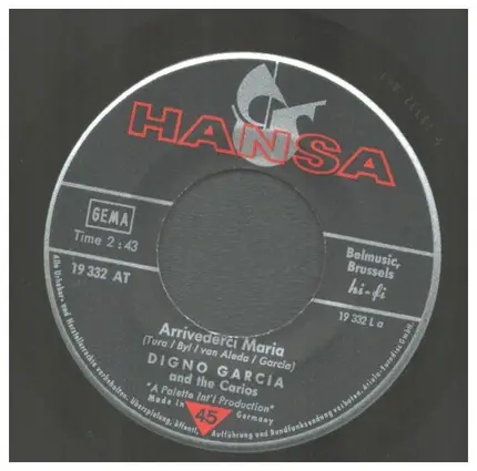 Digno Garcia Y Sus Carios - Arrivederci Maria / Adagio