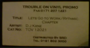 DJ Kane - Lets Go To Work / Rythmic Chapter