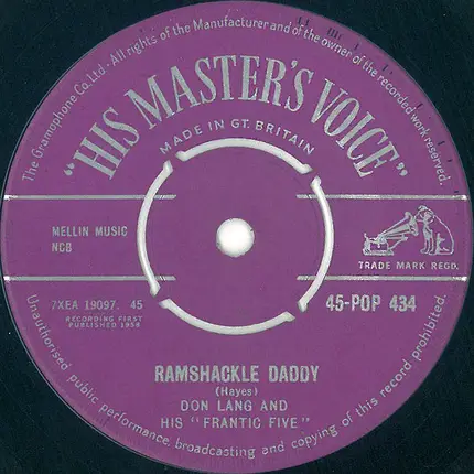 Don Lang And His Frantic Five - Ramshackle Daddy / 6-5 Hand Jive