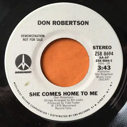 Don Robertson - She Comes Home To Me