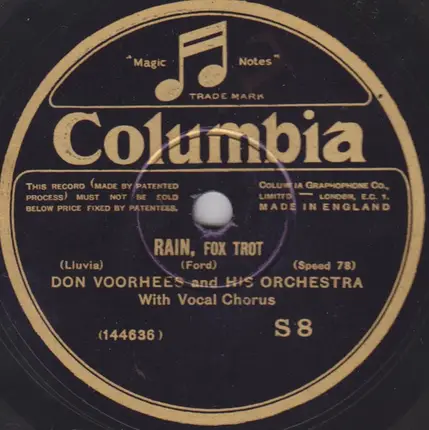 Don Voorhees And His Orchestra - Rain / Baby's Blue