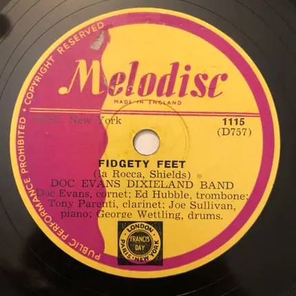 Doc Evans And His Dixieland Band - Fidgety Feet / Clarinet Marmalade