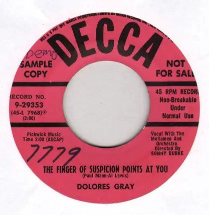 Dolores Gray - Without Love / The Finger Of Suspicion Points At You