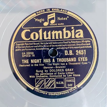 Dolores Gray - You Can't Be True, Dear / The Night Has A Thousand Eyes