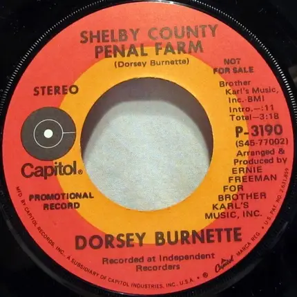 Dorsey Burnette - Children Of The Universe / Shelby County Penal Farm