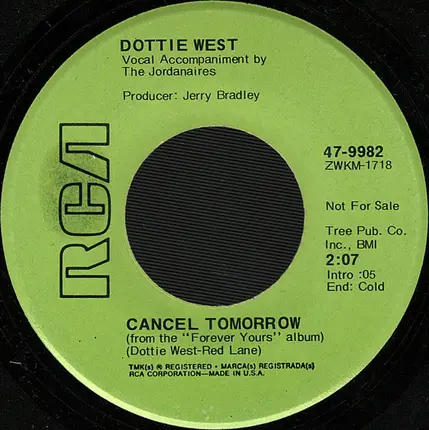 Dottie West - Cancel Tomorrow / Lonely Is