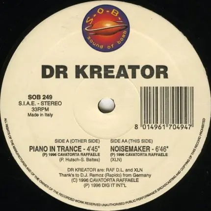 Dr. Kreator - Piano In Trance / Noisemaker