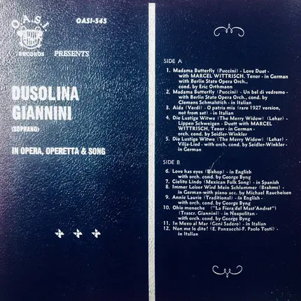 Dusolina Giannini - In Opera, Operetta. & Song
