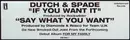12'' - Dutch & Spade - If You Want It / Say What You Want