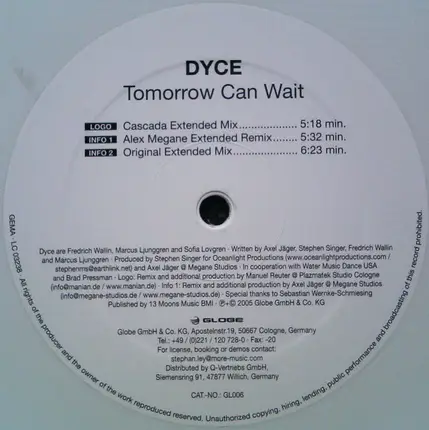 Dyce - TOMORROW CAN WAIT