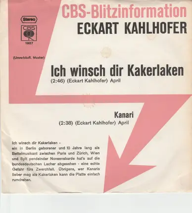 Eckart Kahlhofer - Ich Wünsch Dir Kakerlaken