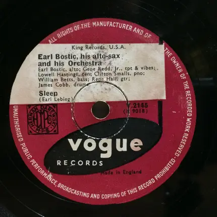 Earl Bostic And His Orchestra - Flamingo / Sleep