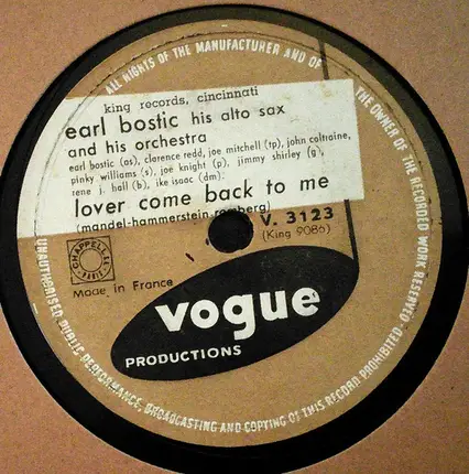 Earl Bostic And His Orchestra - Linger Awhile / Lover Come Back To Me