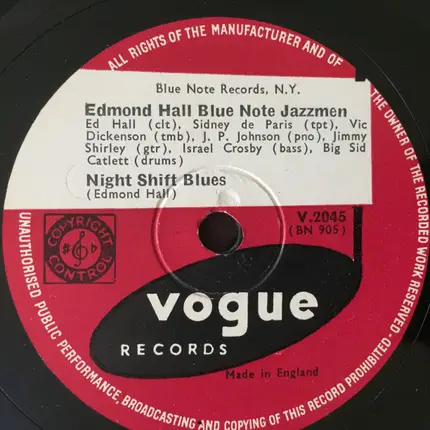Edmond Hall's Blue Note Jazzmen - Royal Garden Blues / Night Shift Blues