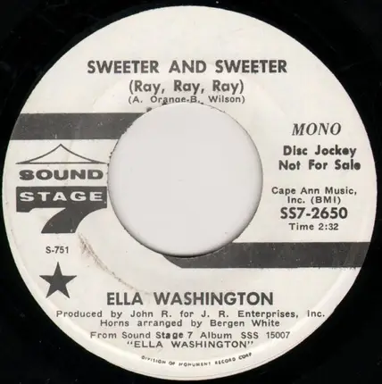 Ella Washington - Sweeter And Sweeter (Ray, Ray, Ray) / Doing The Best I Can