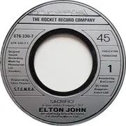 7inch Vinyl Single - Elton John - Sacrifice - Injection Molded Labels