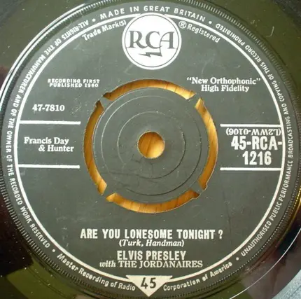 Elvis Presley With The Jordanaires - Are You Lonesome Tonight