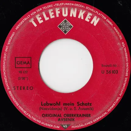 Ema Prodnik Singt: Slavko Avsenik Und Seine Original Oberkrainer - Lebwohl, Mein Schatz