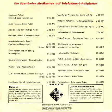 Ernst Mosch Und Seine Original Egerländer Musikanten - Herzweh / Unterm Kastanienbaum