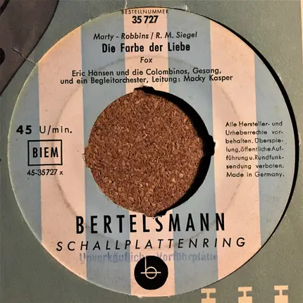 Eric Hansen Und Die Colombinos Und Ein Begleitorchester, Leitung: Macky Kasper - Die Farbe Der Liebe