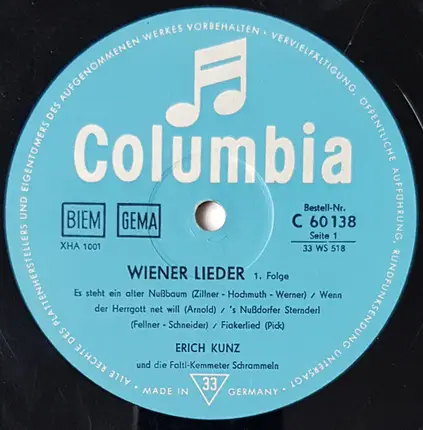 Erich Kunz Und Die Die Faltl-Kemmeter-Schrammeln - Wiener Lieder 1