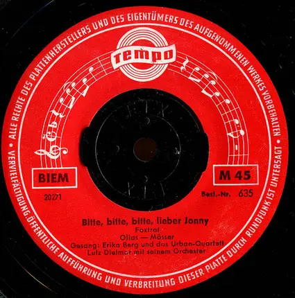 Erika Berg / Das Urban-Quartett - In Der Mitte Von Samoa (In The Middle Of An Island) / Bitte, Bitte, Bitte, Lieber Jonny