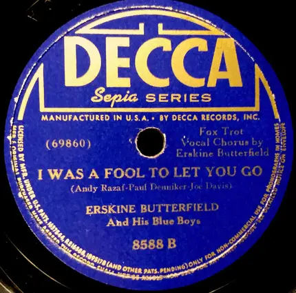 Erskine Butterfield And His Blue Boys - Honey Dear / I Was A Fool To Let You Go