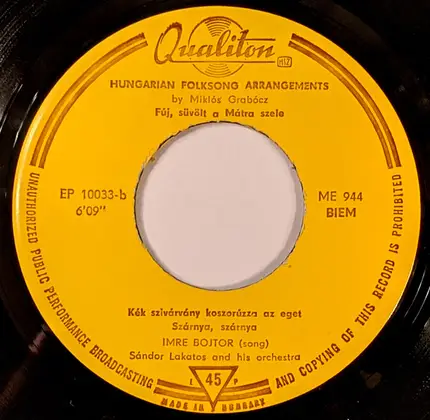 Erzsébet Török , Bojtor Imre , Sándor Lakatos And His Gipsy Band - Hungarian Folksong Arrangements By Miklós Grabócz