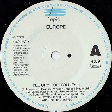 Europe - I'll Cry For You