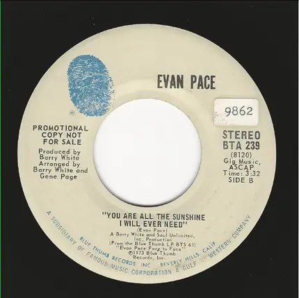 Evan Pace - I Don't Know Where Love Has Gone / You Are All The Sunshine I Will Ever Need