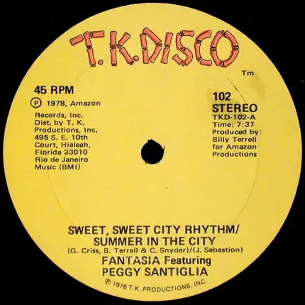 Fantasia Featuring Peggy Santiglia - Sweet, Sweet City Rhythm/Summer In The City / Go On And Dance To The Music