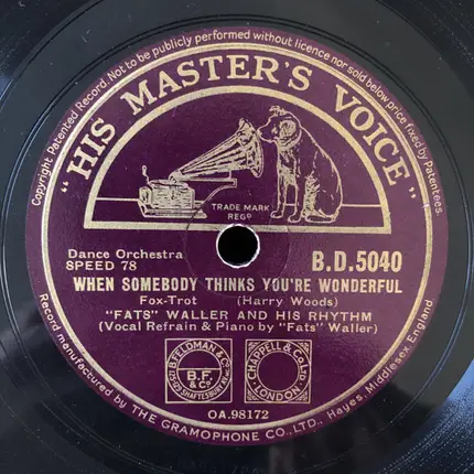 Fats Waller & His Rhythm - Dinah / When Somebody Thinks You're Wonderful