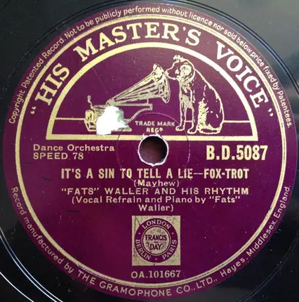 Fats Waller & His Rhythm - It's No Fun / It's A Sin To Tell A Lie